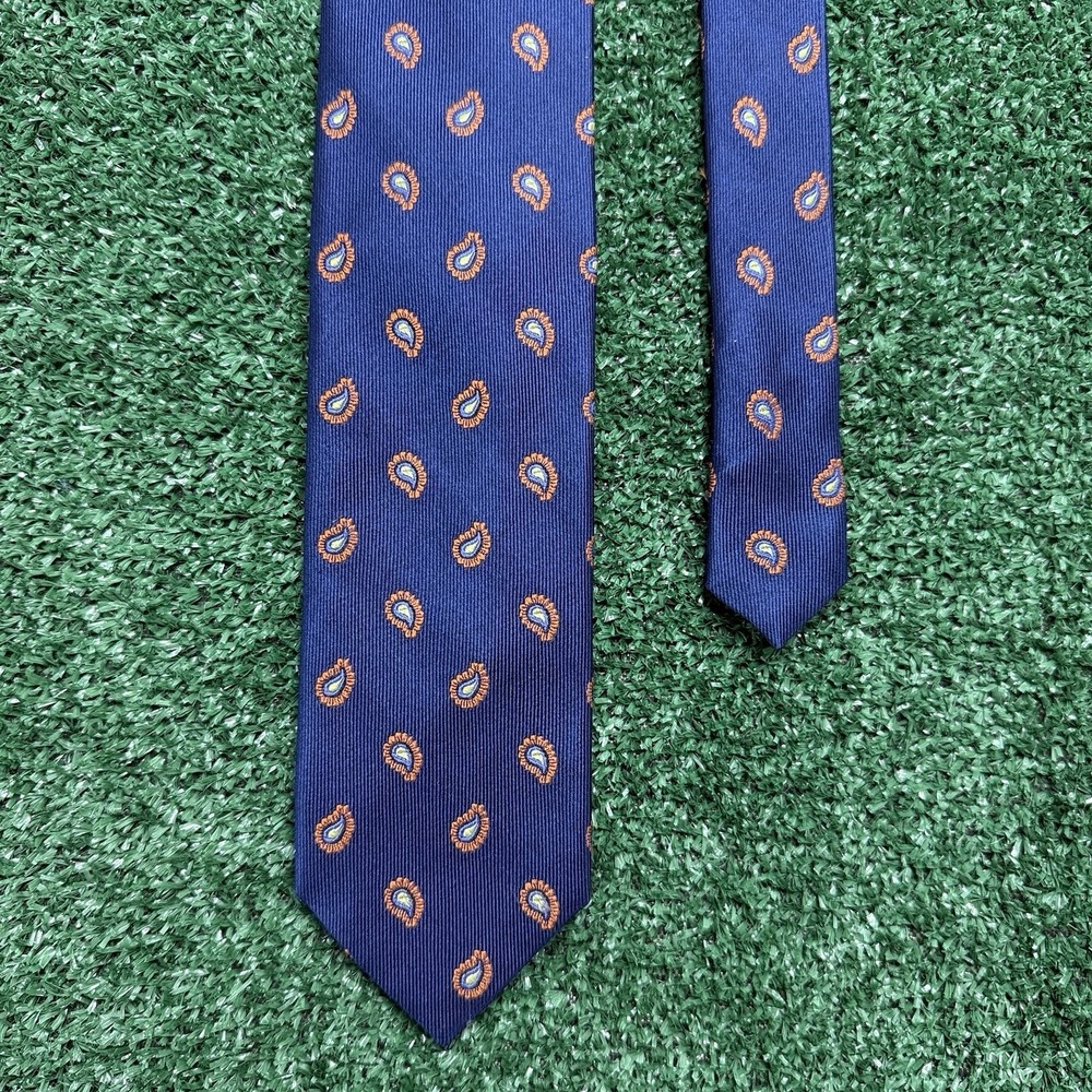 Peter Millar Men's 100% Silk Tie Blue Orange Paisley Print